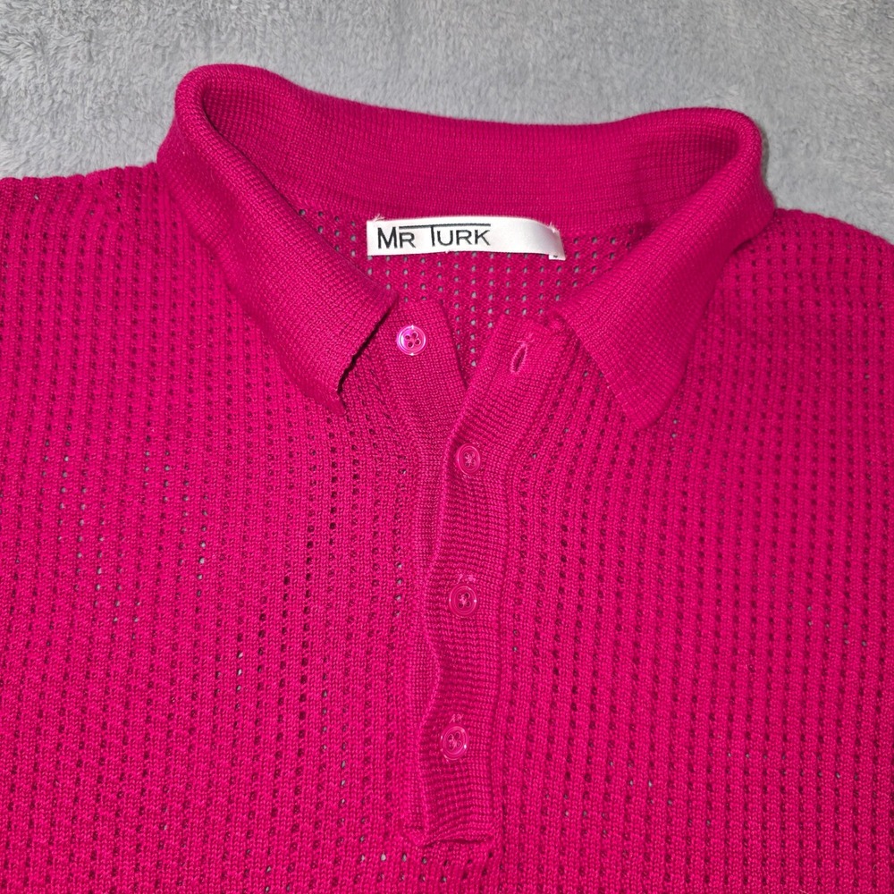 Mr Turk Mens Knit Polo Shirt Magenta Pink Mercerized Cotton M176001